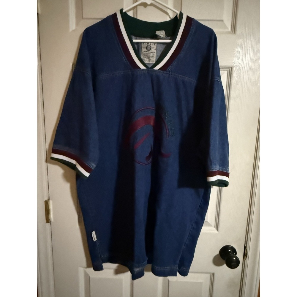 Vintage results denim rugby style shirt men's Xl V Neck Embroidered  90s Streets